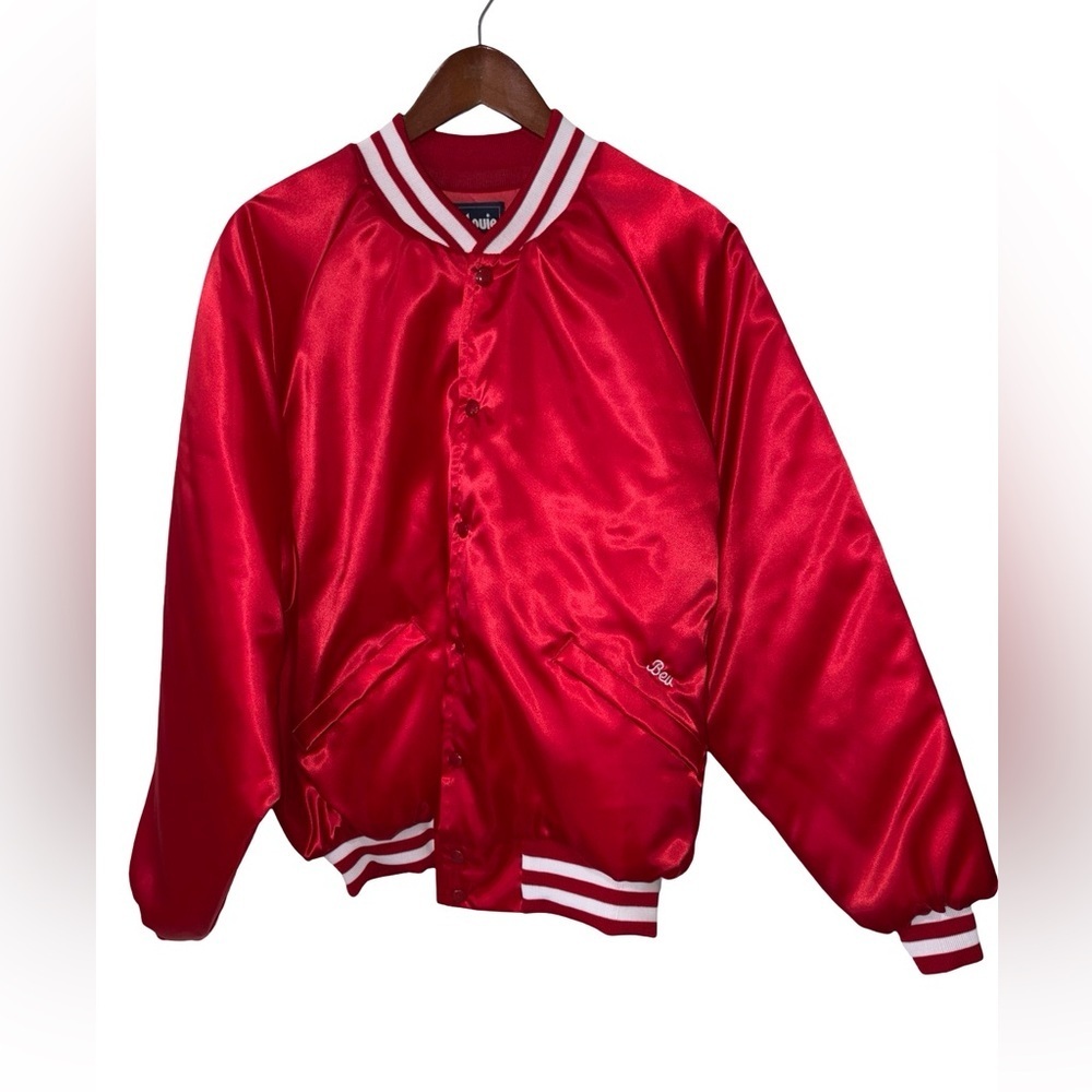 Vintage King Louie Satin Jacket Lew’s 63 USA Made Union Bev Personalized Red XL - Picture 3 of 8